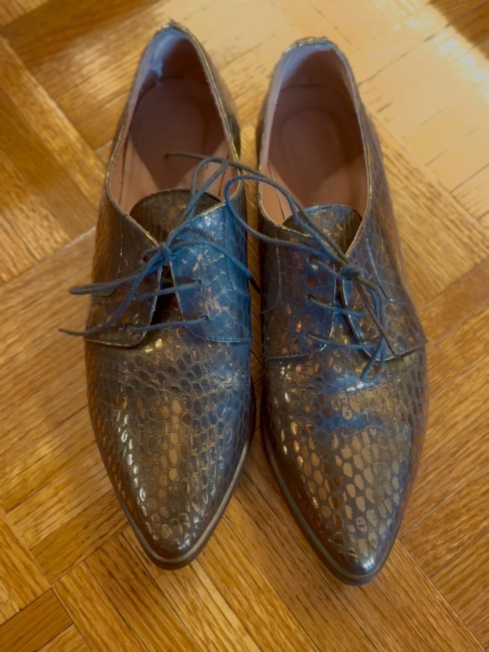 Barney’s Women’s Bronze/gold Lace-Up Leather Dress Shoes Size EU 38
